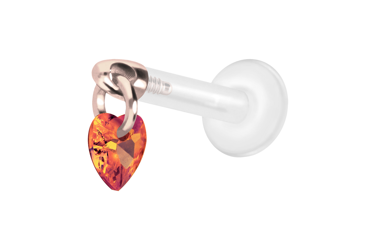 PTFE Labret Piercing mit Innengewinde + Titan-Aufsatz KRISTALLHERZ